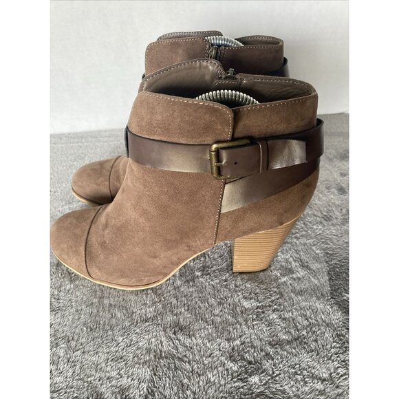 Limelight Brown Jena Faux Leather Booties size 11 3" heel Business office casual - Picture 3 of 14